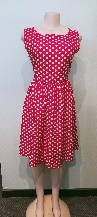 Red Cotton Dress / Medium White Polkadots