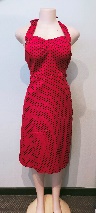 Red Cotton Dress with Small Black Polkadots