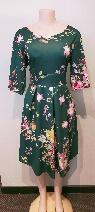 Green Dress / Pink & Yellow Flowers